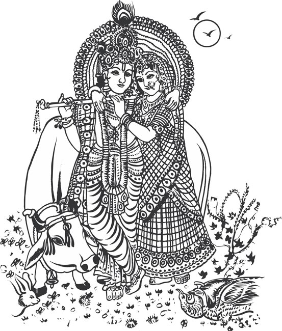 553x650 Radha And Krishna Pencil Sketches A Mythology Blog - Hindu God Sketches