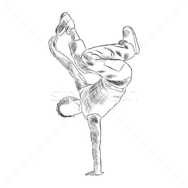 600x600 Hip Hop Man Dancer Vector Sketch On White Vector Illustration - Hip Hop Dance Sketch