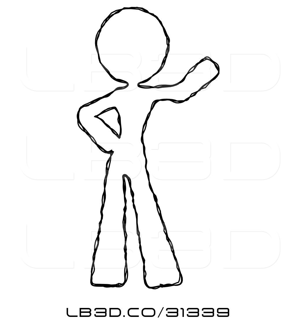 1024x1124 Illustration Of Sketch Design Mascot Lady Waving Left Arm With - Hip Sketch
