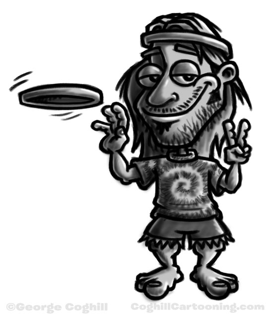540x636 Hippie With Frisbee Cartoon Character Daily Sketch - Hippie Sketches