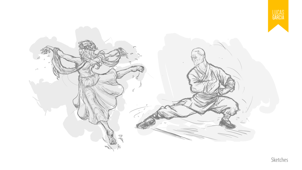 1024x576 Sketch Dancing Hippie And Shaolin By Lucas Garcia - Hippie Sketches