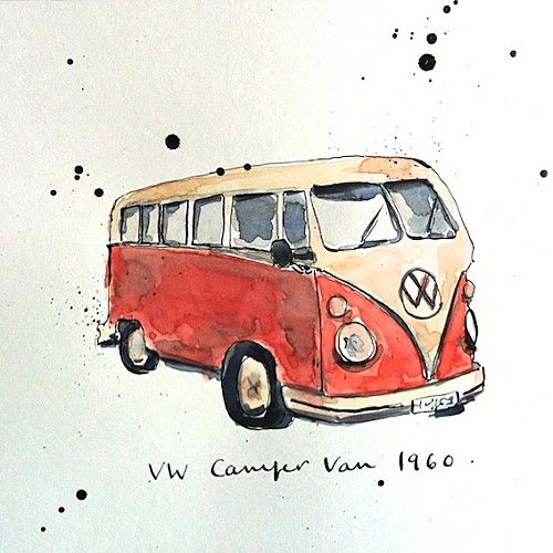 500x500 On The Road Again Art - Hippie Van Sketch