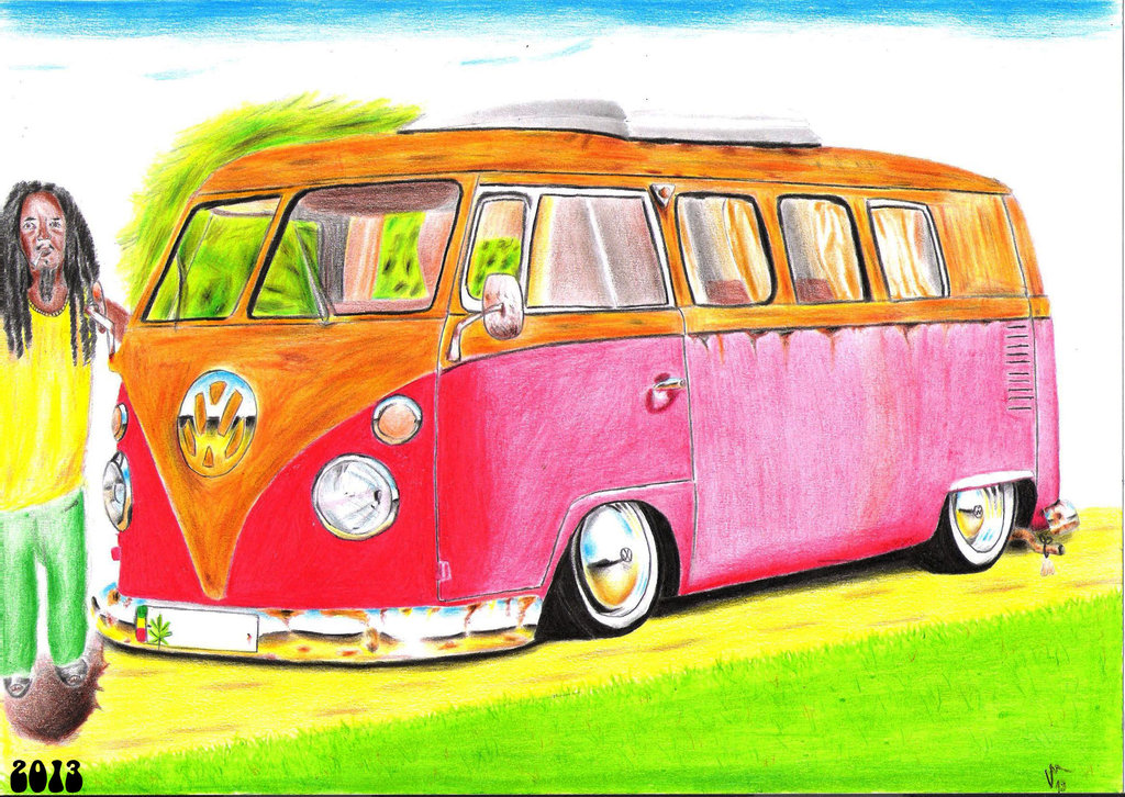 1024x726 Volkswagen Van Hippie Draw - Hippie Van Sketch.