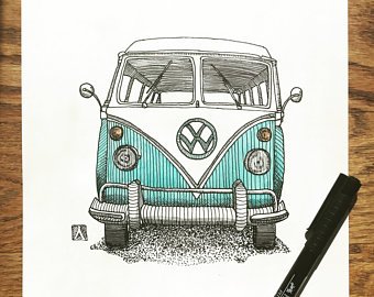 340x270 Vw Bus Hippie Sketch Etsy - Hippie Van Sketch