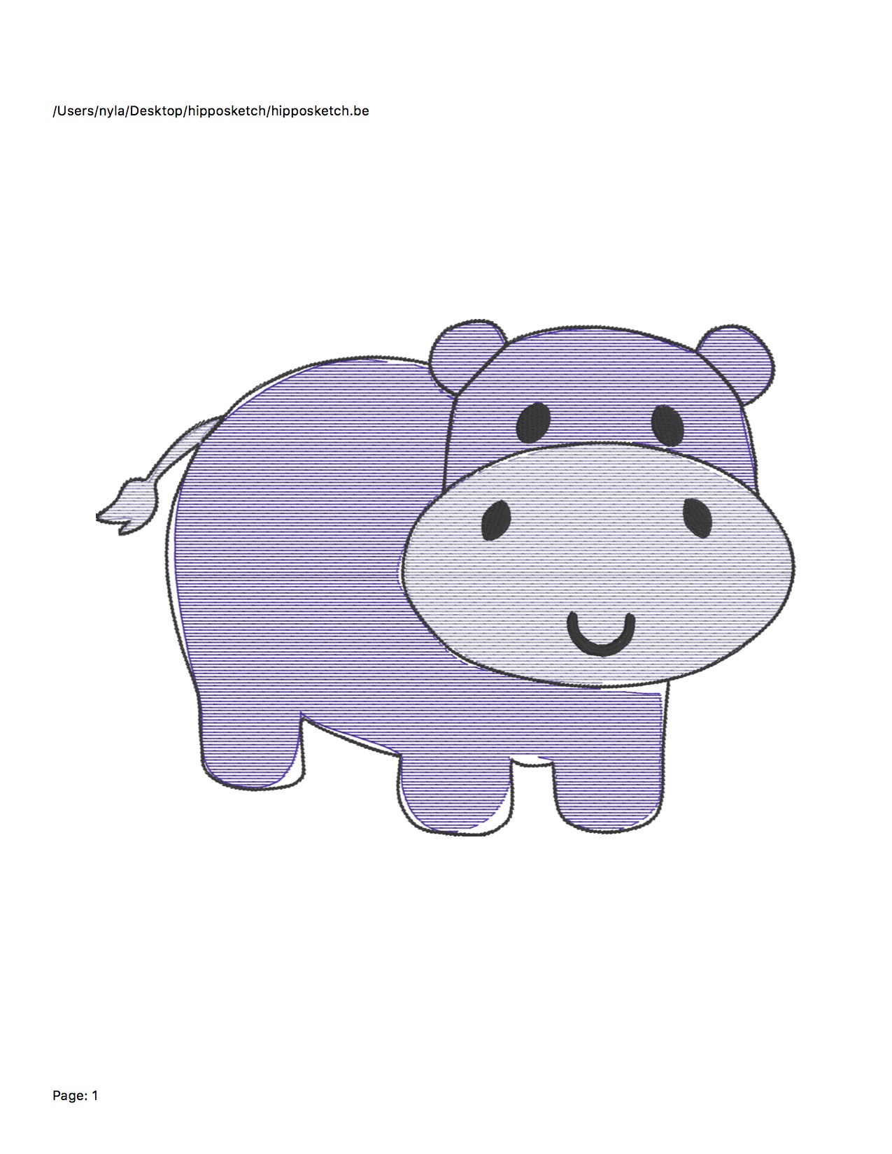 1275x1650 Hippo Sketch Embroidery Design - Hippo Sketch