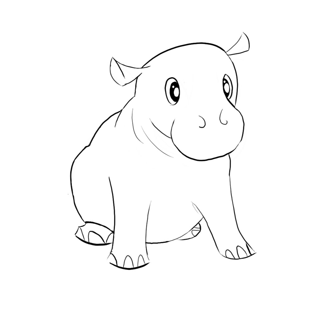 1024x1024 Drawn Hippo Line Drawing 11 - Hippo Sketch