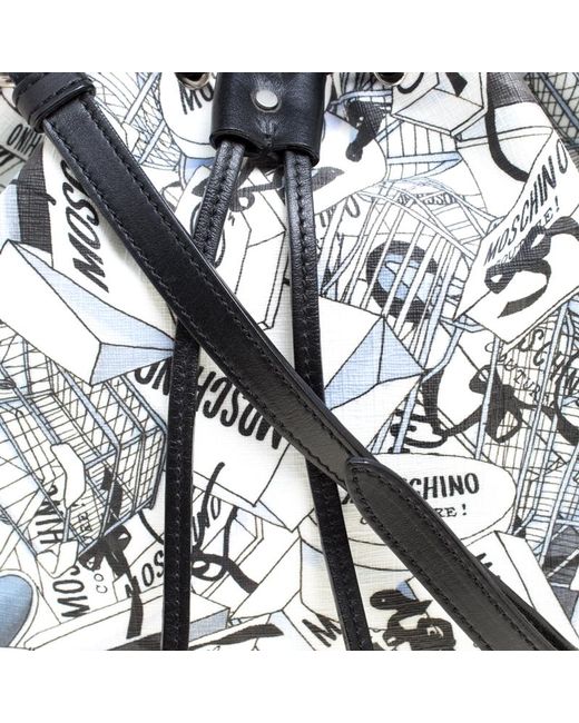 520x650 Moschino Printed Pvc Sketch Drawstring Hobo In White - Hobo Sketch