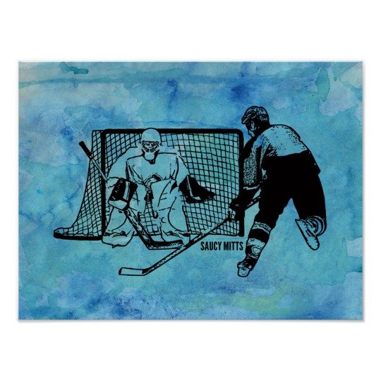 540x540 Shot On Net Hockey Sketch On Blue Watercolor Poster Zazzle.ca - Hockey Net Sketch