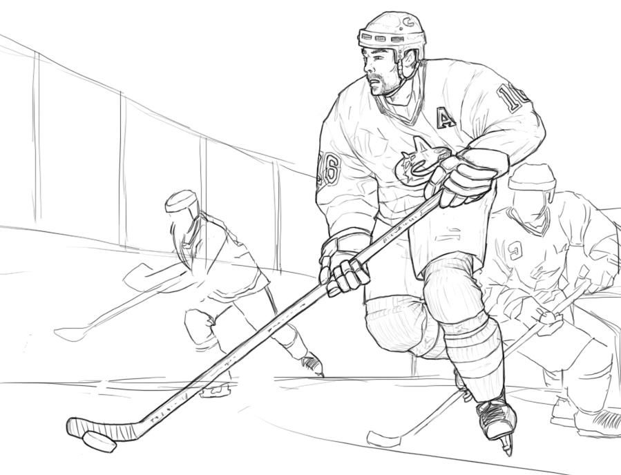 899x688 Collection Of Hockey Drawing Pictures High Quality, Free - Hockey Player Sketch