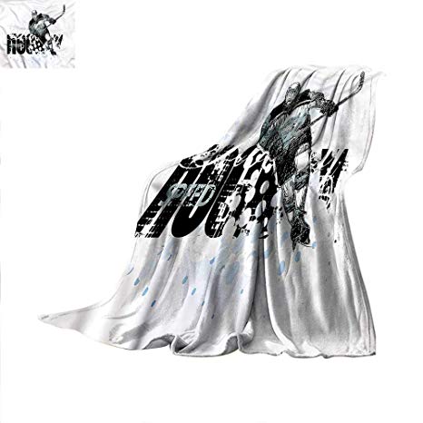 466x466 Hockey Custom Design Cozy Flannel Blanket Grunge - Hockey Player Sketch