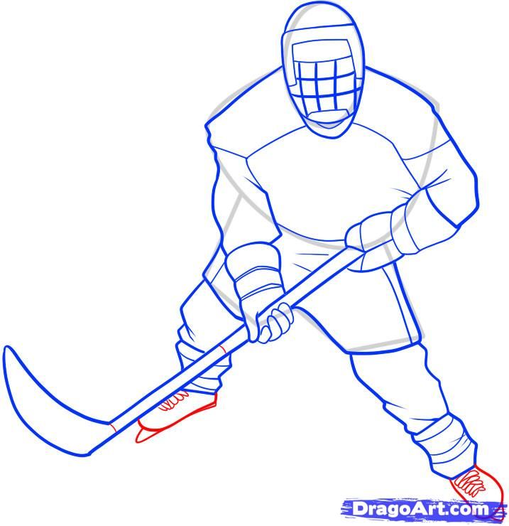 717x740 Step 8. How To Draw A Hockey Player Sporty - Hockey Player Sketch