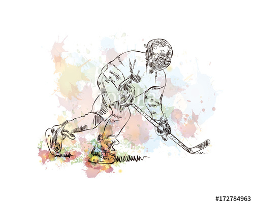 500x402 Watercolor Sketch Of Ice Hockey Player In Vector Illustration - Hockey Player Sketch