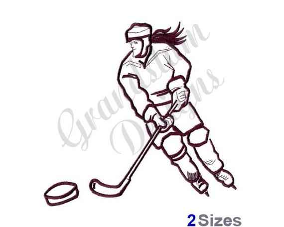570x456 Girl Hockey Player Machine Embroidery Design Etsy - Hockey Player Sketch