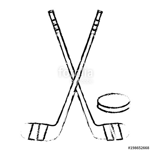 500x500 Hockey Sticks Crossed And Puck Sport Vector Illustration Sketch - Hockey Stick Sketch
