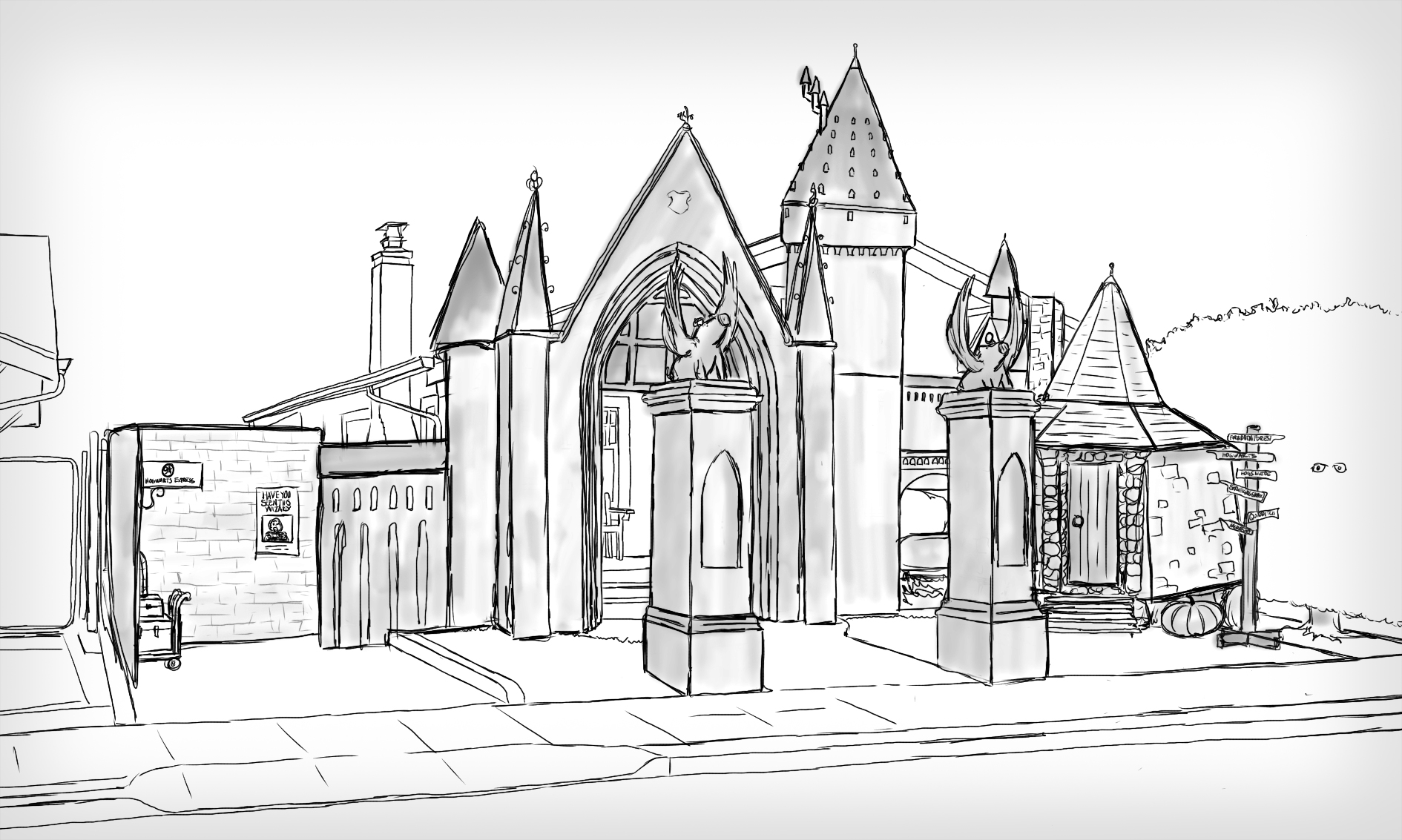1890x1133 Come To Hogwarts! The Albertson Halloween House - Hogwarts Sketch