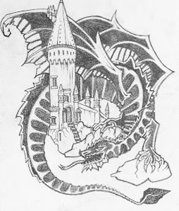 254x298 Eragon Dragon And Hogwarts Castle (Tattoo Style) Sketch Hatters - Hogwarts Sketch