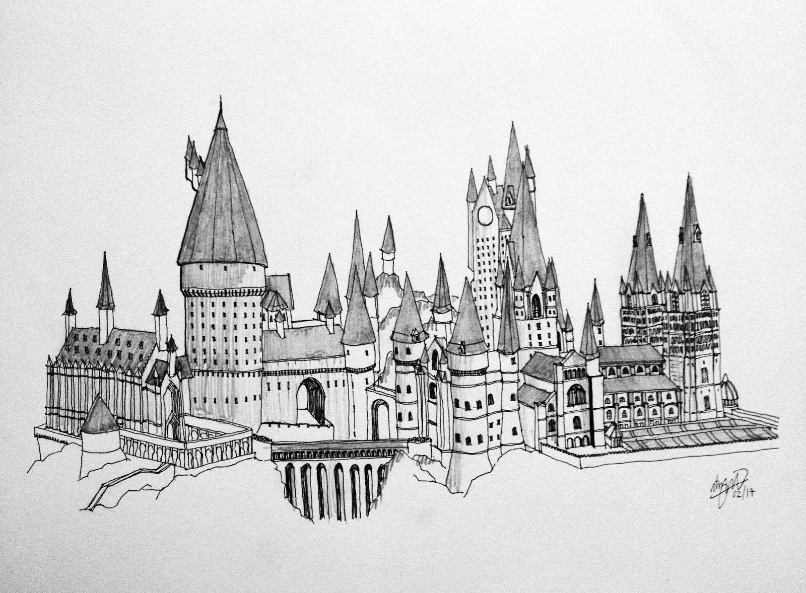 Hogwarts Sketch at PaintingValley.com | Explore collection of Hogwarts ...