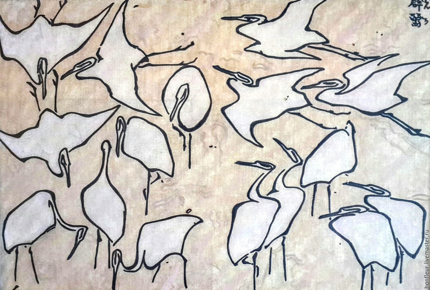 1500x1010 Sketches Of Hokusai Cranes From Shop Online On Livemaster With - Hokusai Sketches