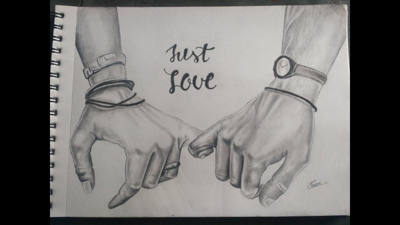 1280x720 Valentine Day Special Painting Couple Holding Hands Drawing - Holding Hands Sketch