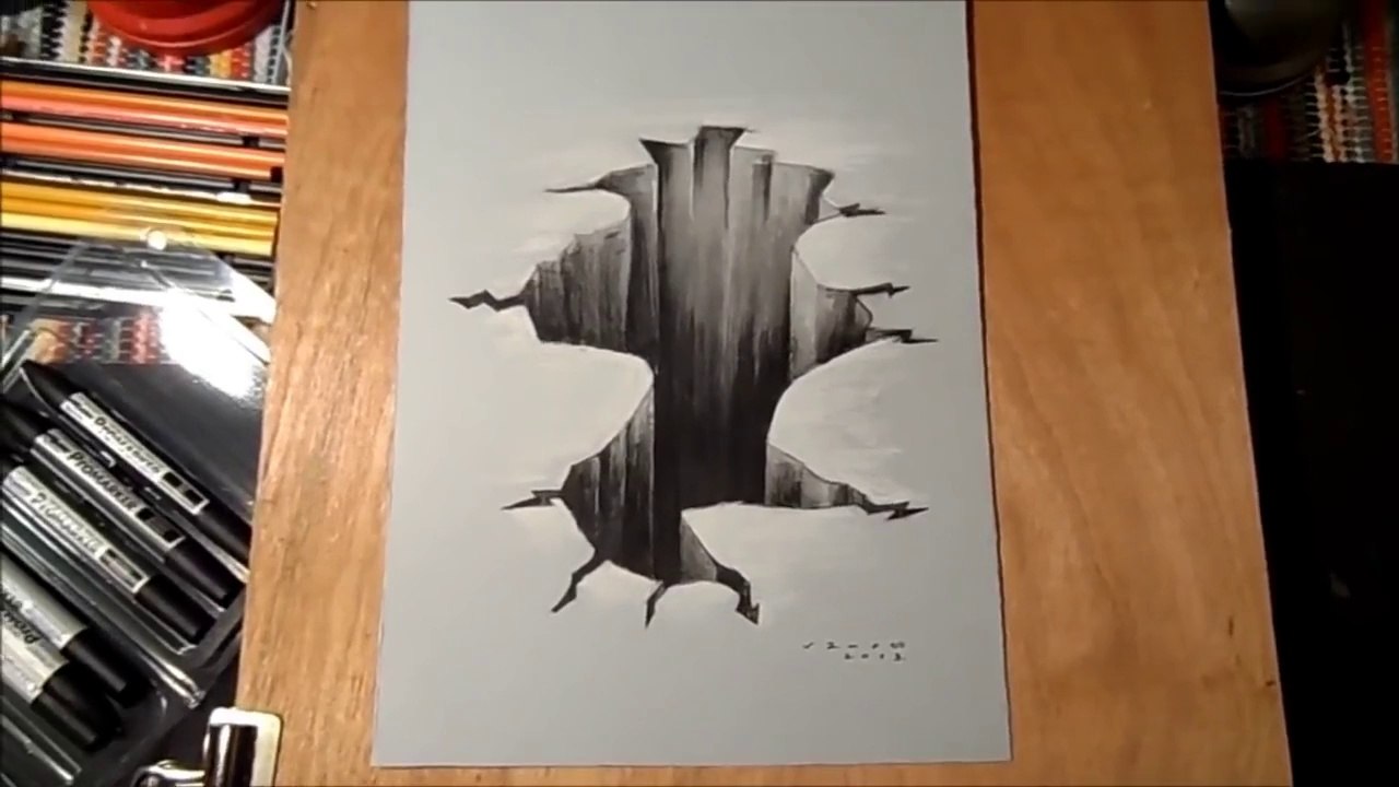 1280x720 Trick Art On Paper Drawing 3d Hole Time Lapse - Hole Sketch