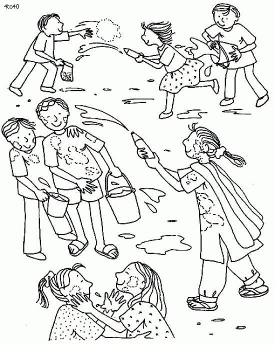 550x690 Holi Latest Coloring Drawing Painting Pages Pictures Gif For Kids - Holi Sketch