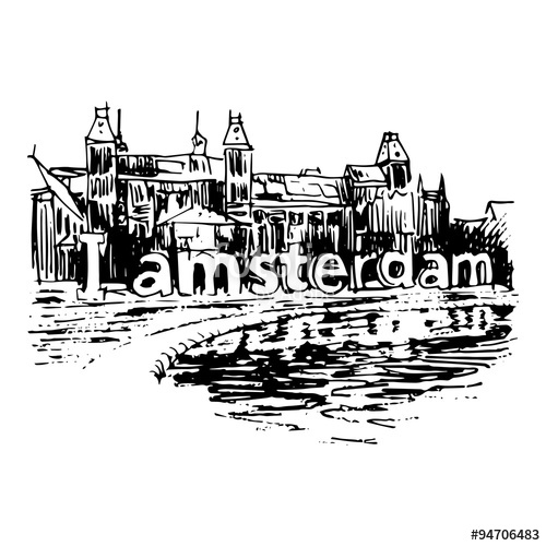 500x500 Vector Illustration Of Landmark In Amsterdam (Holland, Netherlands - Holland Sketch