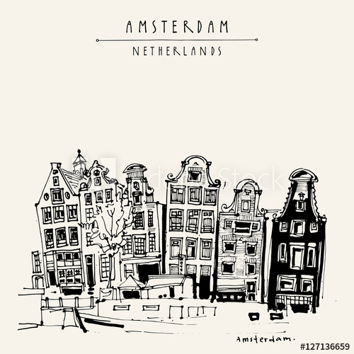500x500 Amsterdam, Holland, Netherlands. Old Center With Bicycles. Dutch - Holland Sketch