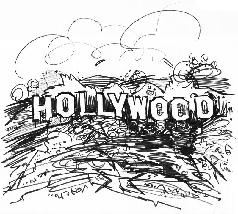 800x720 Hollywood Sign, Los Angeles, Illustration By Jake Marshall, - Hollywood Sign Sketch