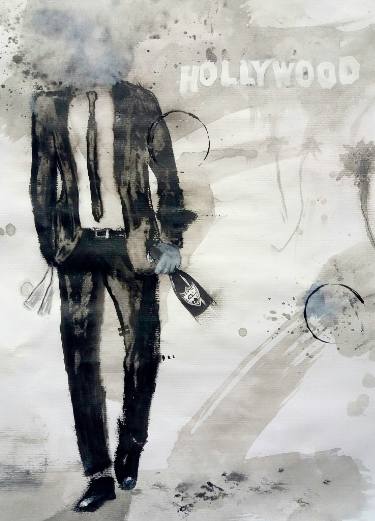 375x521 Saatchi Art Figure Study With Hollywood Sign Painting By Denholm - Hollywood Sign Sketch