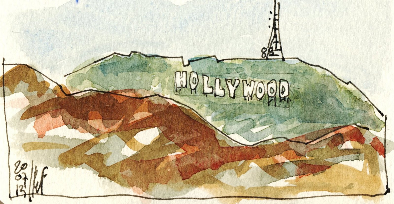 1600x827 Rene Fijten Sketches Hollywood - Hollywood Sign Sketch