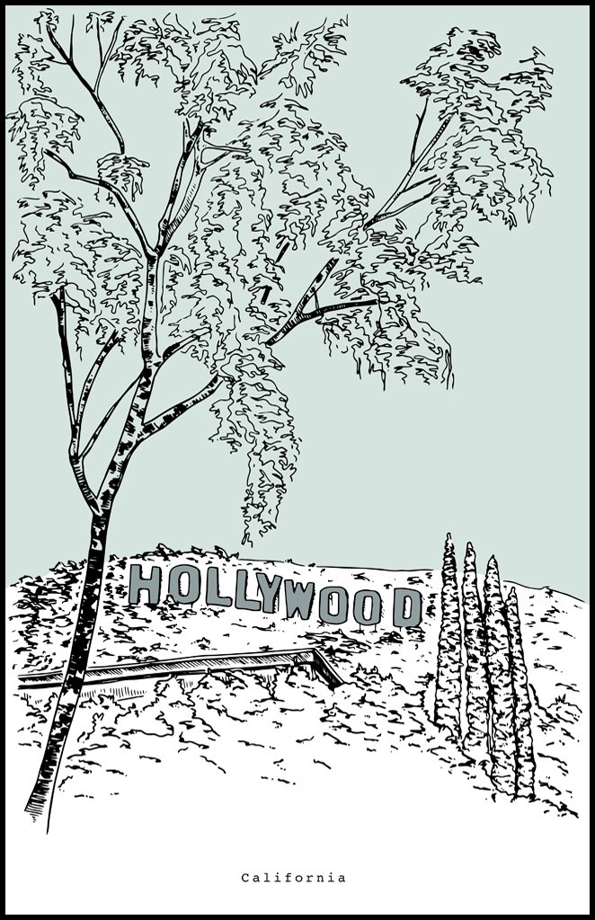 662x1024 Hollywood Sign Sketch Los Angeles Photo Co. - Hollywood Sketch