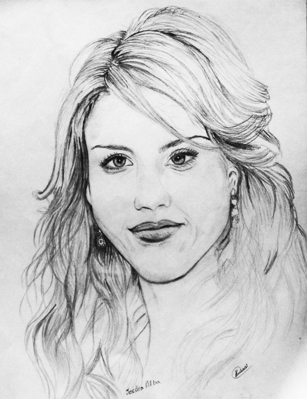 600x780 Sketch Of Hollywood Actress Jessica Alba - Hollywood Sketch