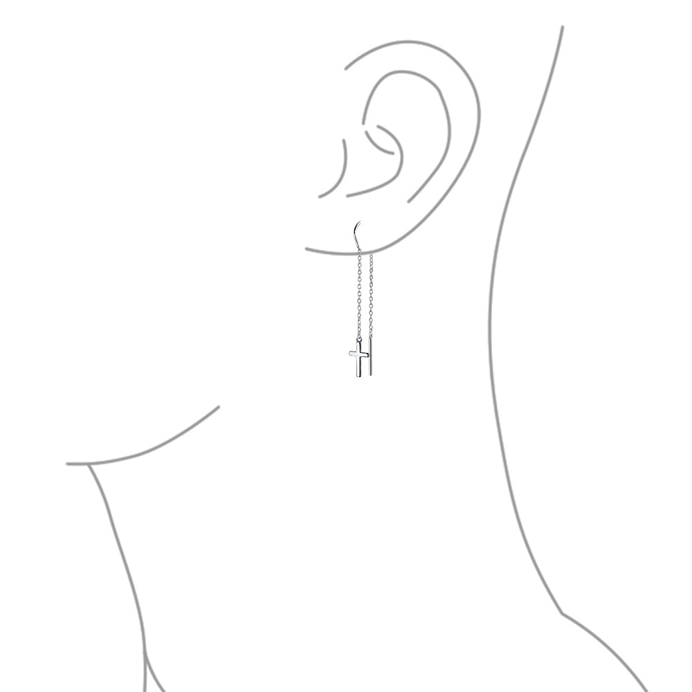1000x1000 Modern Sterling Silver Dangling Cross Long Chain Threader Earrings - Holy Cross Sketch