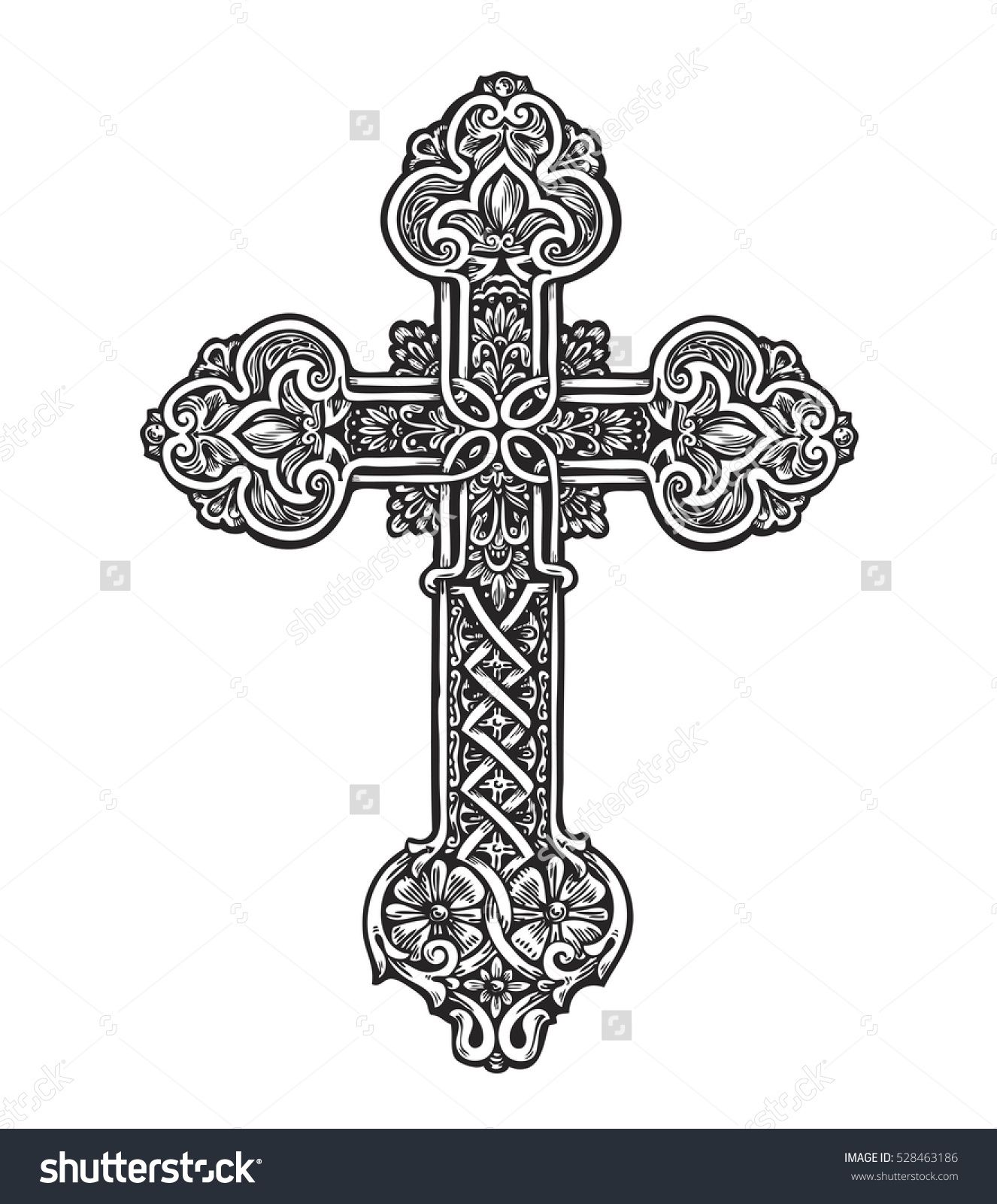 1326x1600 Beautiful Ornate Cross. Sketch Vector Illustration Hand Drawn - Holy Cross Sketch