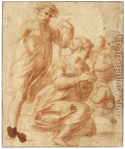 428x510 The Holy Family With Angels Michelangelo Anselmi Reproduction - Holy Family Sketch