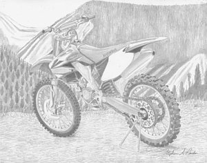 300x236 Honda Cr125r Motorcycle Art Print Drawing By Stephen Rooks - Honda Motorcycle Sketch