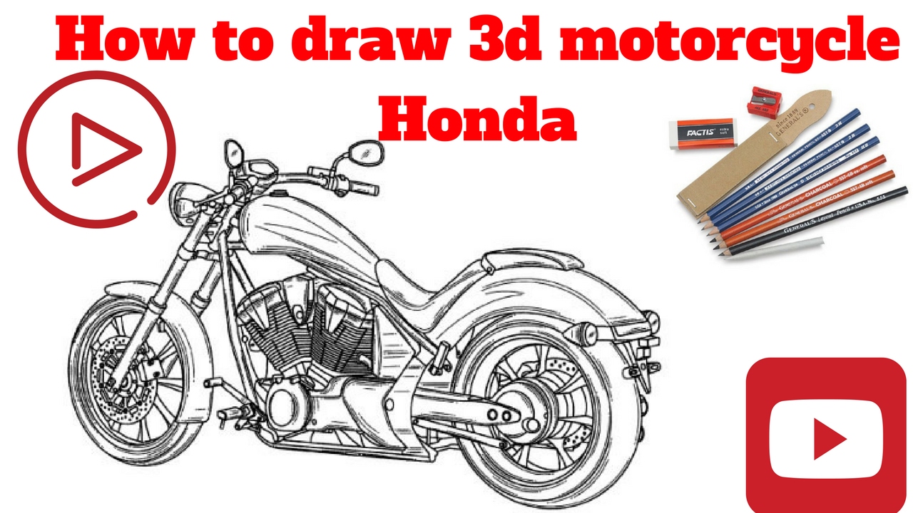 1280x720 How To Draw 3d Motorcycle Honda Draw Sketch - Honda Motorcycle Sketch