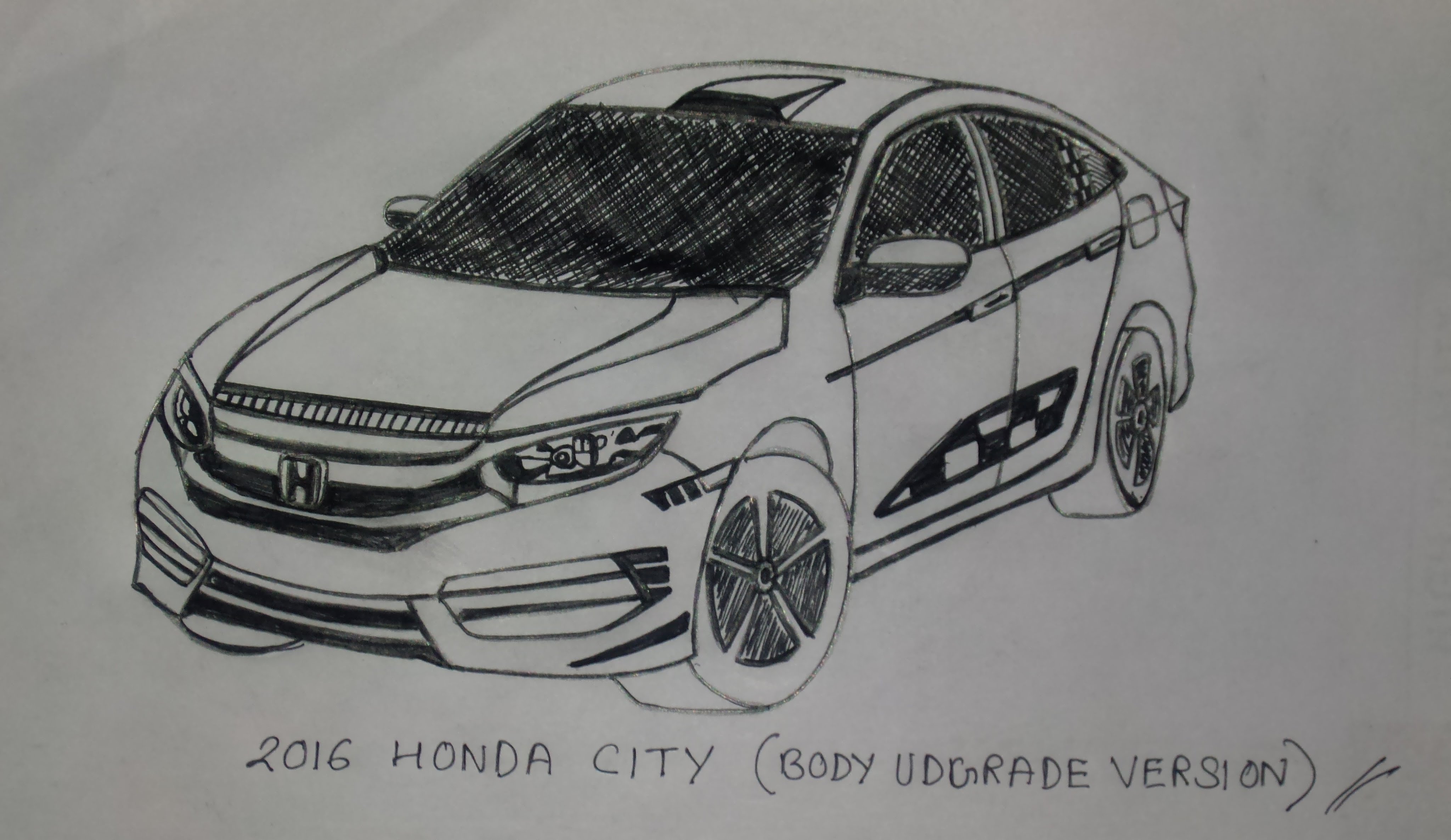 4096x2371 2016 Honda City Body Upgrade Version Pen Sketch - Honda Sketch