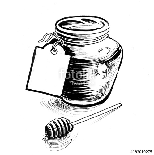 498x500 Honey Pot. Ink Black And White Illustration. Stock Photo And - Honey Pot Sketch