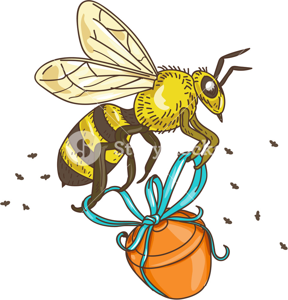 962x1000 Drawing Sketch Style Illustration Of A Worker Honey Bee Carrying A - Honey Pot Sketch