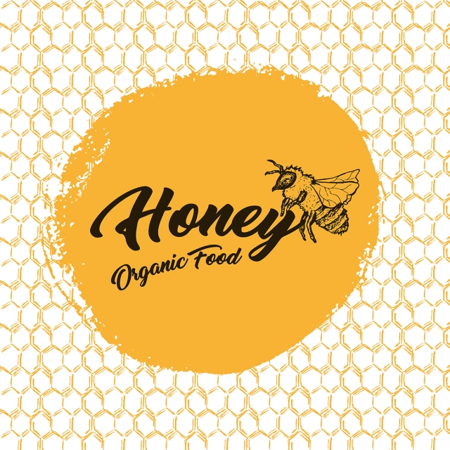 640x640 Honey Bee,sketch Logo Design With Honeycomb Pattern Vintage, Bee - Honey Sketch
