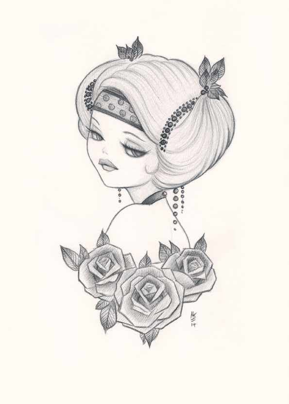 595x830 Pencil Sketch, Honey Flights Of Fancy Exhibition, 1920s Inspired - Honey Sketch