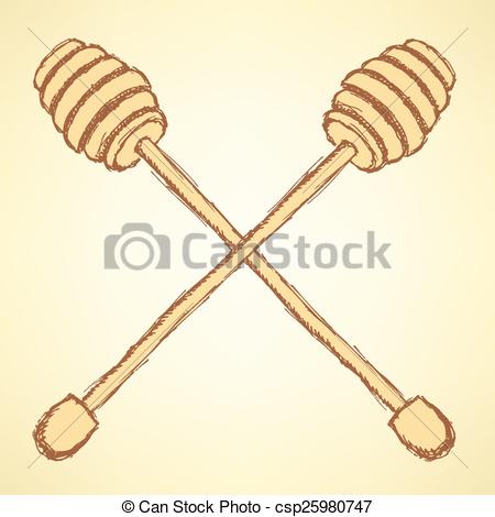 450x470 Sketch Honey Stick In Vintage Style, Vector. - Honey Sketch