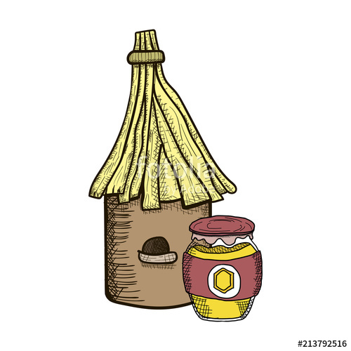 500x500 Sketch Bee Hive,house For Honey Bee And A Honey Bank,vector Image - Honey Sketch