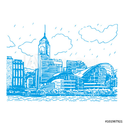 500x500 Hong Kong City. Vector Hand Drawn Sketch. - Hong Kong Sketch