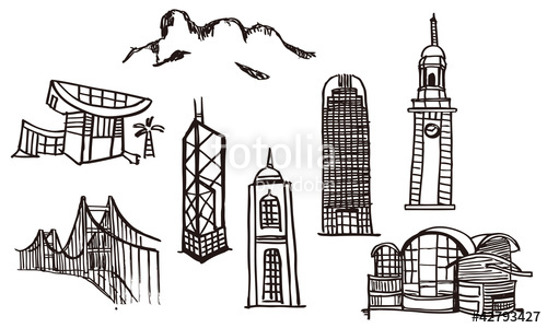 500x300 Hong Kong Landmarks In Hand Sketch Style Stock Image And Royalty - Hong Kong Sketch