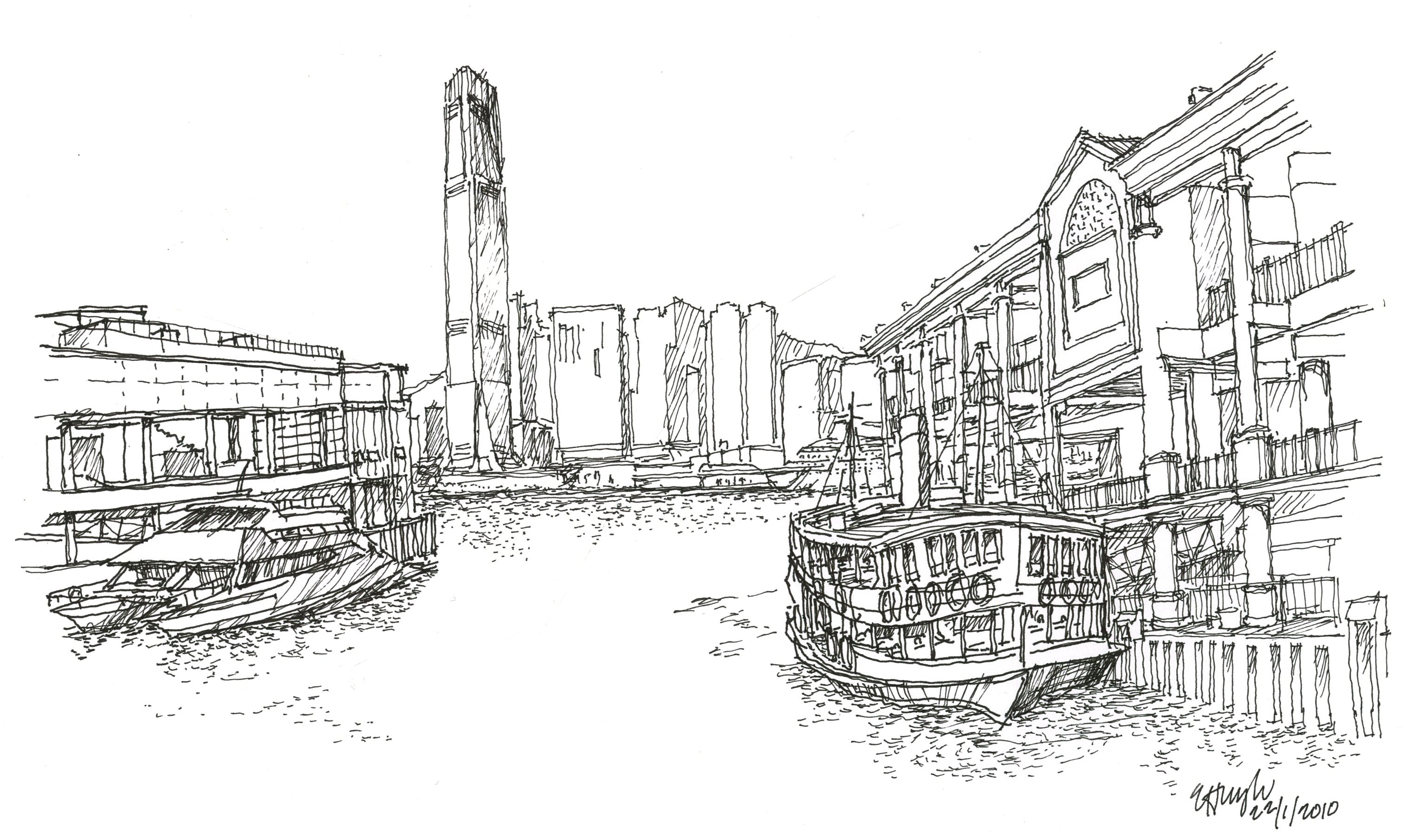 3042x1811 My 4th Wall Mural - Hong Kong Sketch