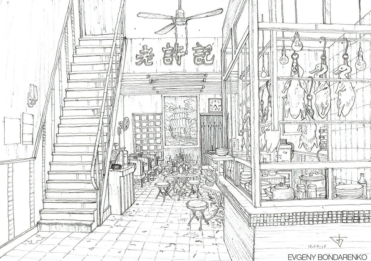 1200x845 Hong Kong Restaurants Sketch. On Wacom Gallery - Hong Kong Sketch