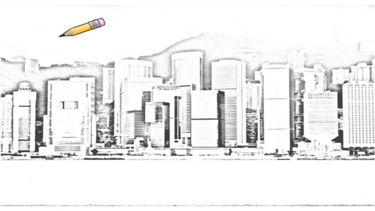 1280x720 Auto Draw 2 Admiralty Skyline, Hong Kong - Hong Kong Skyline Sketch