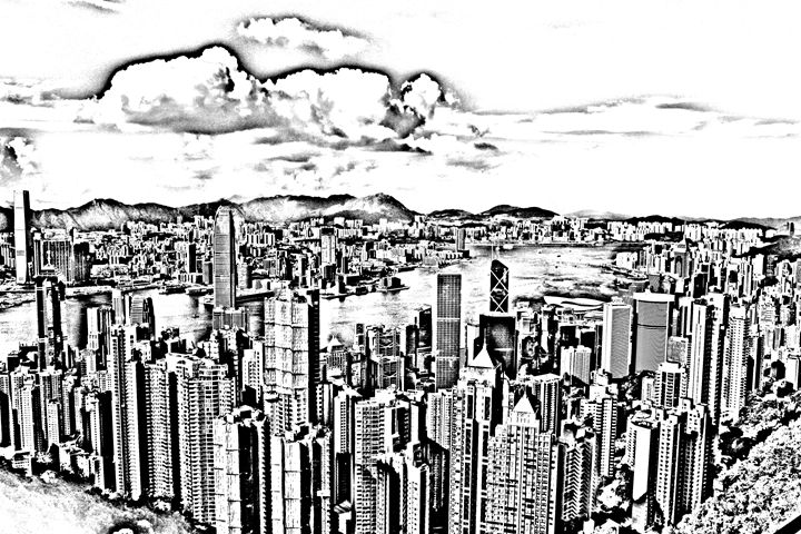 720x480 Hong Kong Skyline Sketch - Hong Kong Skyline Sketch